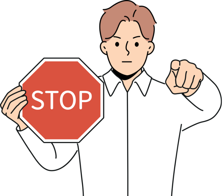 An illustration showing a person holding a red stop sign with "STOP" written in white text, while pointing directly at the viewer. This image is relevant for an expat career guide, offering advice on Workplace Harassment in Japan.